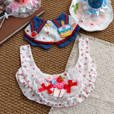 Size M Pink Pet Birthday Party Supplies Strawberry Cake Bib and Hat Set Cat Dog Costume Photo Shoot Outfit