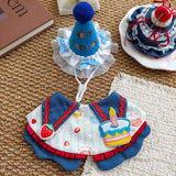 Size L Blue Pet Birthday Party Supplies Strawberry Cake Bib and Hat Set Cat Dog Costume Photo Shoot Outfit