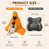 Carrot Hooded Blanket with Beige-grey Memory Foam Lumbar Support Pillow, Cozy Wearable Throw Blanket and Ergonomic Back Cushion Set for Office, Home, Study and Relaxation