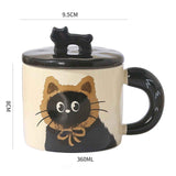 Pink Cute Cat Ceramic Mug with Lid 360ml, Kawaii Coffee Cup Gift Set for Home Office Tea Cocoa and Hot Drinks