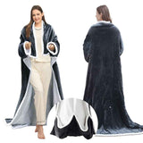 Wearable Electric Heated Blanket with Foot Pocket 127x177cm and Suede Fleece Slippers Set AU 13-14, Winter Warm Home Comfort Bundle