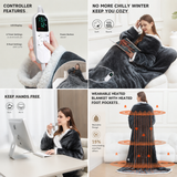 Wearable Electric Heated Blanket with Foot Pocket 127x177cm and Suede Fleece Slippers Set AU 13-14, Winter Warm Home Comfort Bundle