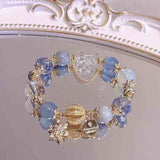 Blue Crystal Snowflake Charm Bracelet for Women, Elastic Beaded Christmas Gift Bracelet, Elegant Everyday Jewellery 13-15cm