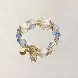 Blue Crystal Snowflake Charm Bracelet for Women, Elastic Beaded Christmas Gift Bracelet, Elegant Everyday Jewellery 13-15cm