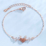 Rose Gold Reindeer Heart Bracelet for Women, Christmas Deer Antler Charm Jewellery, Adjustable Festive Gift Bracelet