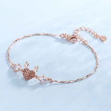 Rose Gold Reindeer Heart Bracelet for Women, Christmas Deer Antler Charm Jewellery, Adjustable Festive Gift Bracelet