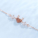 Rose Gold Reindeer Heart Bracelet for Women, Christmas Deer Antler Charm Jewellery, Adjustable Festive Gift Bracelet