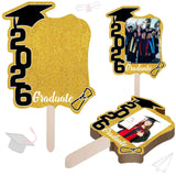 Graduate Photo Frame Fan Prop for Graduation Party (12pcs Gold), Personalized 4x6 Inch Photo Holder, Senior Photo Party Decor