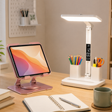 Pink 360 Degree Rotating Tablet Stand and Foldable LED Desk Lamp Study Set Adjustable Reading Light with Display Screen Desktop Organiser for Students Home Office Learning