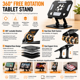Pink 360 Degree Rotating Tablet Stand and Foldable LED Desk Lamp Study Set Adjustable Reading Light with Display Screen Desktop Organiser for Students Home Office Learning