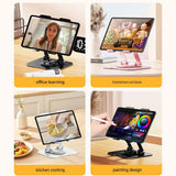 White 360 Degree Rotating Tablet and Phone Stand Adjustable Desktop Holder Foldable Aluminium Alloy Device Stand for Video Calls Streaming Study and Office Us