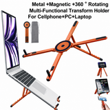 Orange Foldable Magnetic Phone & Tablet Stand Aluminium Alloy Laptop Holder Adjustable Desktop Stand for Mobile Phone, Tablet and Notebook