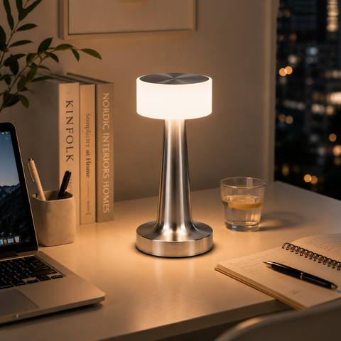 Silver Rechargeable Acrylic Shade UFO Table Lamp Touch Control LED Bedside Night Light, Cordless Ambient Desk Lamp for Bedroom Living Room Camping