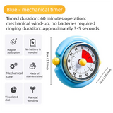 Blue Visual Mechanical Kitchen Timer with Magnetic Backing - Battery-Free Countdown Alarm for Cooking, Study & Time Management
