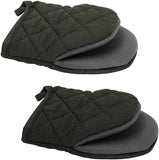 Black Heat Resistant Oven Mitts Set 1 Pair and 4 Pot Holders Quilted Cotton Kitchen Heat Protection Gloves and Pads Silver Coated Non Slip Baking Cooking Kitchen Accessories