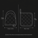 Black Heat Resistant Oven Mitts Set 1 Pair and 4 Pot Holders Quilted Cotton Kitchen Heat Protection Gloves and Pads Silver Coated Non Slip Baking Cooking Kitchen Accessories