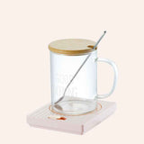 Pink Coffee Mug Warmer Set with Glass Mug and Lid USB Powered 13W Constant Temperature Heating Coaster Approx 45C for Office Home Gift Use