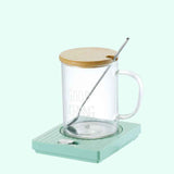 Green Coffee Mug Warmer Set with Glass Mug and Lid USB Powered 13W Constant Temperature Heating Coaster Approx 45C for Office Home Gift Use