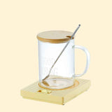 Yellow Coffee Mug Warmer Set with Glass Mug and Lid USB Powered 13W Constant Temperature Heating Coaster Approx 45C for Office Home Gift Use