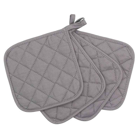 4 Pack Heat Resistant Pot Holders - Grey Cotton Silver Coated Quilted Kitchen Heat Pads Non Slip Oven Mats 18x18cm Baking Cooking Microwave Use Durable Thermal Protection