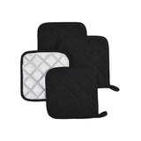 4 Pack Heat Resistant Pot Holders - Black Cotton Silver Coated Quilted Kitchen Heat Pads Non Slip Oven Mats 18x18cm Baking Cooking Microwave Use Durable Thermal Protection
