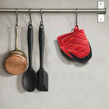 Red Heat Resistant Oven Mitts Set of 2 - Neoprene Cotton Insulated Kitchen Gloves, 500F Heat Protection, Non Slip Silicone Grip for Baking, Cooking, Microwave and Oven Use
