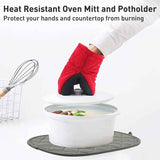 Black Heat Resistant Oven Mitts Set of 2 - Neoprene Cotton Insulated Kitchen Gloves, 500F Heat Protection, Non Slip Silicone Grip for Baking, Cooking, Microwave and Oven Use