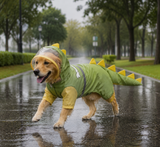 Green Dog Raincoat Dinosaur Hooded Waterproof Jacket 3XL Size with Leash Hole Removable Tail Cover Full Body Coverage Pet Rain Coat for Outdoor Walking Large Dogs