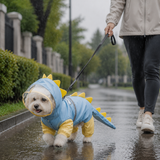 Blue Size 2XL Waterproof Dinosaur Dog Raincoat with Harness Hole Full Body Pet Rain Jacket for Small Dogs Tail Cover Lightweight Outdoor Walking