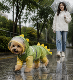 Green Size XL Waterproof Dinosaur Dog Raincoat with Harness Hole Full Body Pet Rain Jacket for Small Dogs Tail Cover Lightweight Outdoor Walking