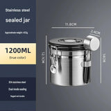 White 304 Stainless Steel Airtight Coffee Canister 1200ml Vacuum Seal Storage Jar with Date Tracker & Measuring Scoop for Coffee Beans Tea Storage