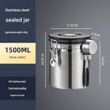 Silver 304 Stainless Steel Airtight Coffee Canister 1500ml Vacuum Seal Storage Jar with Date Tracker & Measuring Scoop for Coffee Beans Tea Storage