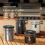 Silver 304 Stainless Steel Airtight Coffee Canister 1800ml Vacuum Seal Storage Jar with Date Tracker & Measuring Scoop for Coffee Beans Tea Storage