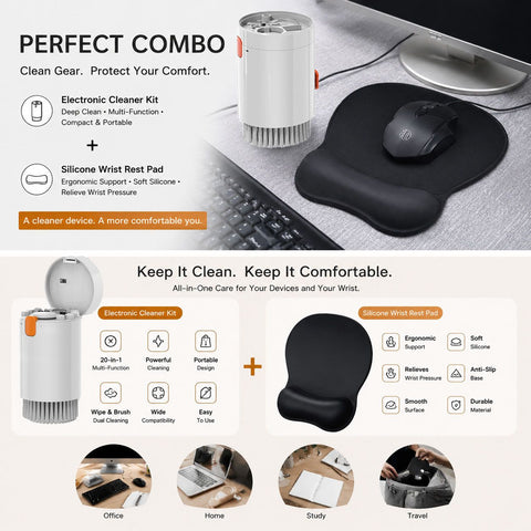Black silicone wrist rest with 20-in-1 electronics cleaning kit - portable multi-functional brush set, ergonomic mouse pad, suitable for office and travel. In Australia - Darrahopens