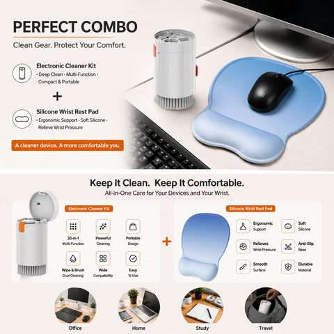 Gradient Blue silicone wrist rest with 20-in-1 electronics cleaning kit - portable multi-functional brush set, ergonomic mouse pad, suitable for office and travel. In Australia - Darrahopens