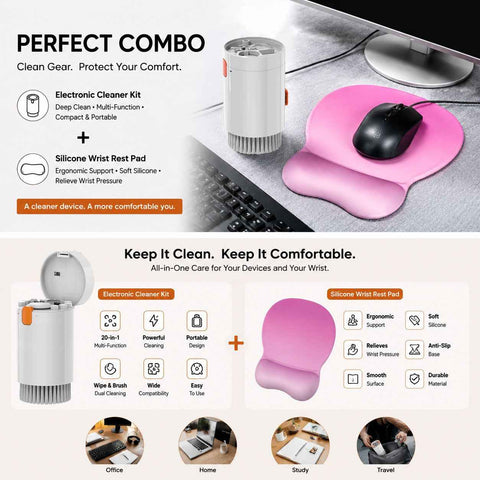 Gradient Pinkish White silicone wrist rest with 20-in-1 electronics cleaning kit - portable multi-functional brush set, ergonomic mouse pad, suitable for office and travel. In Australia - Darrahopens