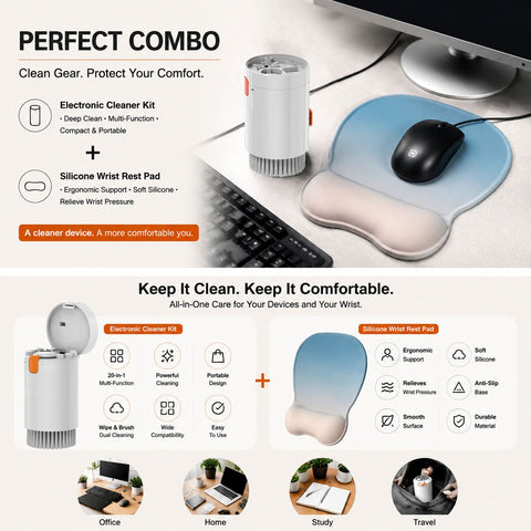 Gradient Light Blue silicone wrist rest with 20-in-1 electronics cleaning kit - portable multi-functional brush set, ergonomic mouse pad, suitable for office and travel. In Australia - Darrahopens