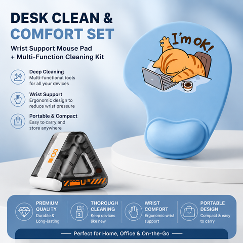 Wrist Support Mouse Pad and (Black) Desk Cleaning Kit Combo Set Ergonomic Gel Wrist Rest with Screen Keyboard Cleaning Tools for Office Home Gaming Desk Setup In Australia - Darrahopens