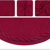 Festive Holiday Home Decoration Set - Red Knitted Christmas Tree Skirt & Reindeer Stocking Combo for Cozy Seasonal Styling