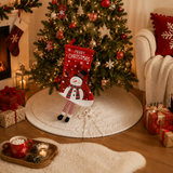 White Christmas tree skirt and snowman pattern stocking set - 122cm diameter tree skirt, holiday home decor set, reusable Christmas tree base cover and fireplace mantle stocking, suitable for living room and gift display In Australia - Darrahopens