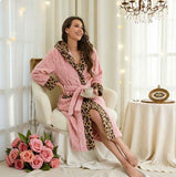 Women's Pink Coral Fleece Hooded Bathrobe with Leopard Print Trim (L)- Soft Plush Wrap Robe with Pockets and Tie Belt for Lounging In Australia - Darrahopens