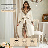 Women's White Coral Fleece Hooded Bathrobe with Leopard Print Trim (L)- Soft Plush Wrap Robe with Pockets and Tie Belt for Lounging In Australia - Darrahopens