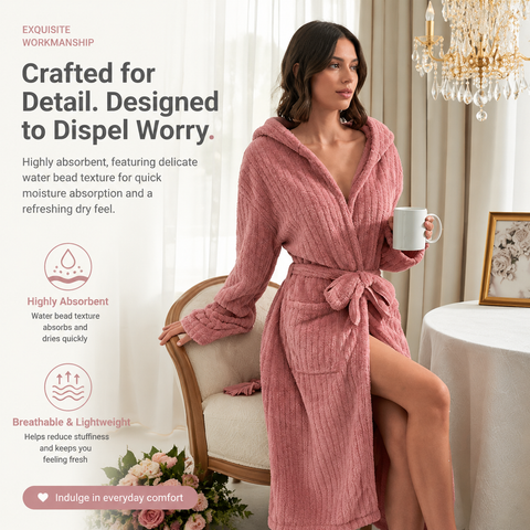 Women's Pink Coral Fleece Hooded Bathrobe (S)- Soft Plush Long Sleeve Wrap Robe with Tie Belt, Highly Absorbent Loungewear for Home Spa and Winter Sleepwear In Australia - Darrahopens