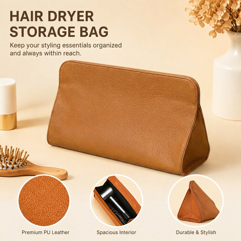 Brown Hair Dryer Storage Bag - Faux Leather Travel Organizer with Magnetic Closure, Waterproof Heat Resistant Pouch for Straighteners Curling Irons and Styling Tools In Australia - Darrahopens