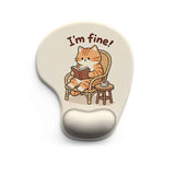 Ergonomic Gel Wrist Support Mouse Pad Pattern of a cat sitting in a chair reading a book (I'm fine!)  Soft silicone wrist rest, desktop accessory, suitable for office, home, and gaming In Australia - Darrahopens