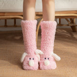 Cute Animal Plush Floor Socks - Pink Puppy Thickened Coral Fleece Non-Slip Indoor Winter Warm Sleep Socks with Non-Slip Dots, Comfortable for Home Use