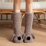 Cute Animal Plush Floor Socks - Gray-brown Puppy Thickened Coral Fleece Non-Slip Indoor Winter Warm Sleep Socks with Non-Slip Dots, Comfortable for Home Use In Australia - Darrahopens