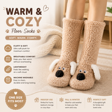 Cute Animal Plush Floor Socks - Light coffee Puppy Thickened Coral Fleece Non-Slip Indoor Winter Warm Sleep Socks with Non-Slip Dots, Comfortable for Home Use In Australia - Darrahopens