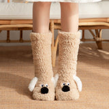 Cute Animal Plush Floor Socks - Light coffee Puppy Thickened Coral Fleece Non-Slip Indoor Winter Warm Sleep Socks with Non-Slip Dots, Comfortable for Home Use In Australia - Darrahopens