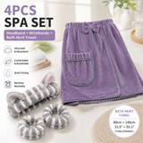 4PCS Spa Set Bath Wrap Purple bath towel Gray and Purple stripes Cat Ear Headband Wristbands Coral Fleece Quick Dry Absorbent Skincare Shower Hair Wash Set Home Spa Gift In Australia - Darrahopens